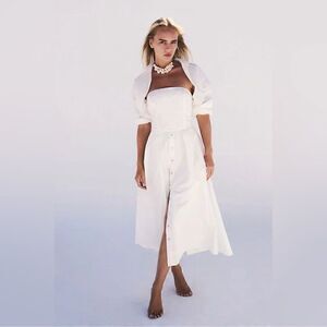 NWOT Free People Isley Midi A Line Dress Button Down Shrug Collar Tube XS Flirty